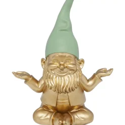 Hot Deko Figur Zwerg Meditation Gold Grun 19Cm Deko & Geschenkartikel