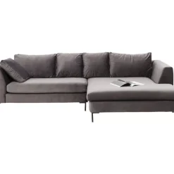 Outlet Ecksofa Gianni Velvet Grau Rechts Schwarz Sofas & Couches