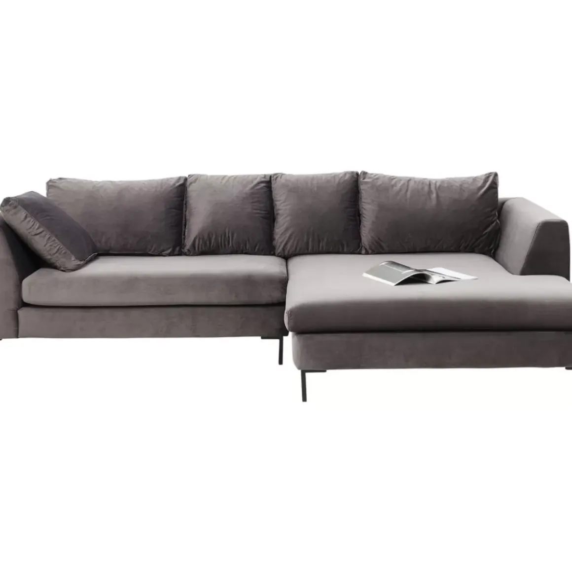 Outlet Ecksofa Gianni Velvet Grau Rechts Schwarz Sofas & Couches