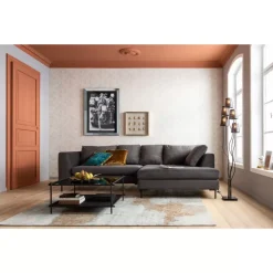 Outlet Ecksofa Gianni Velvet Grau Rechts Schwarz Sofas & Couches