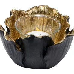 Discount Teelichthalter Flower Bloom Schwarz Gold O10 Deko & Geschenkartikel