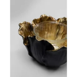 Discount Teelichthalter Flower Bloom Schwarz Gold O10 Deko & Geschenkartikel