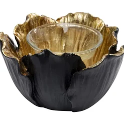 Discount Teelichthalter Flower Bloom Schwarz Gold O10 Deko & Geschenkartikel