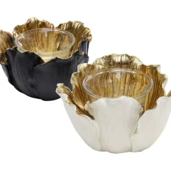 Discount Teelichthalter Flower Bloom Schwarz Gold O10 Deko & Geschenkartikel